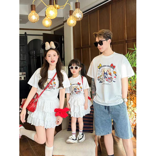 兒童kt貓高級炸街親子裝短袖t恤夏季韓版母女純棉半袖嬰兒爬服a類