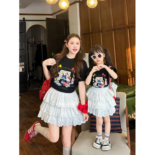 兒童kt貓高級炸街親子裝短袖t恤夏季韓版母女純棉半袖嬰兒爬服a類