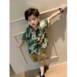 海邊度假親子裝一家三口夏威夷復古港風碎花短袖襯衫母女母子套裝