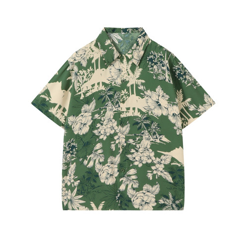 海邊度假親子裝一家三口夏威夷復古港風碎花短袖襯衫母女母子套裝 海邊度假親子裝一家三口夏威夷復古港風碎花短袖襯衫母女母子套裝