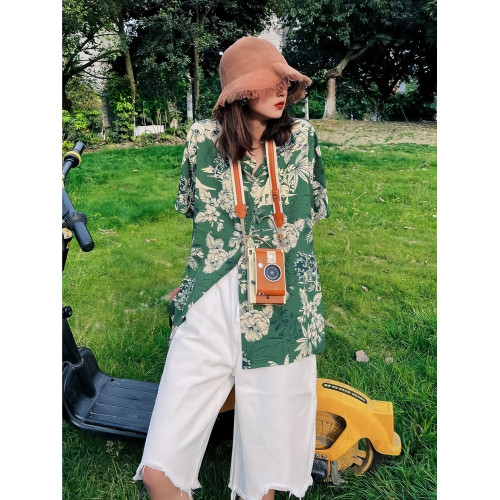 海邊度假親子裝一家三口夏威夷復古港風碎花短袖襯衫母女母子套裝 海邊度假親子裝一家三口夏威夷復古港風碎花短袖襯衫母女母子套裝