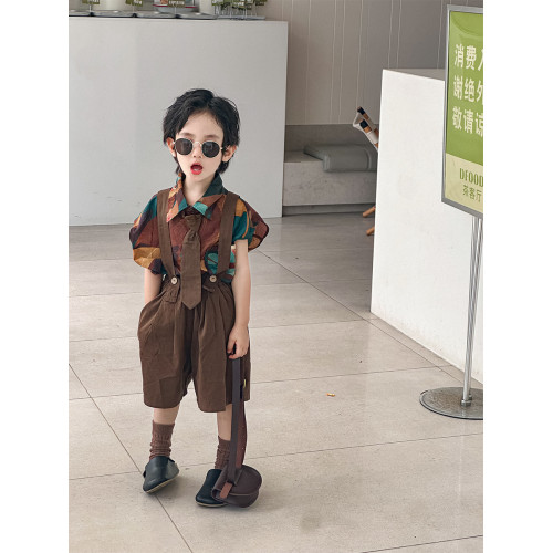 潮牌休閒親子裝兩件套2025新款夏季母子裝高級短袖背帶褲兒童套裝
