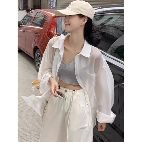 英國VICTORIA'S MISS法式棉麻白色防曬衣襯衫女款夏薄款外搭開衫