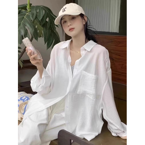 英國VICTORIA'S MISS法式棉麻白色防曬衣襯衫女款夏薄款外搭開衫