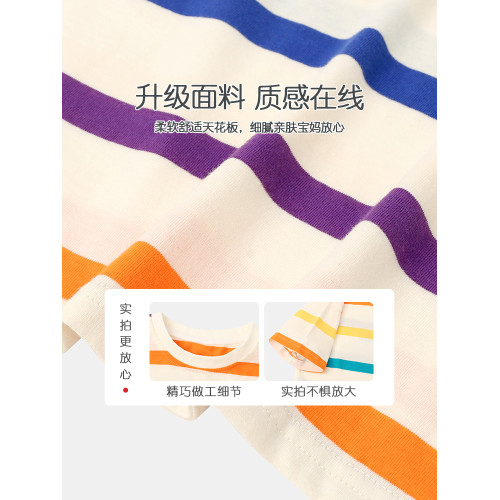 高級親子裝夏季2025新款一家三口條紋上衣炸街母子裝親子T恤短袖