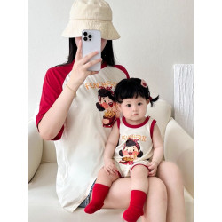 小月齡嬰兒親子裝t恤一家三口四口2025夏周嵗禮服全家福韓系拍照