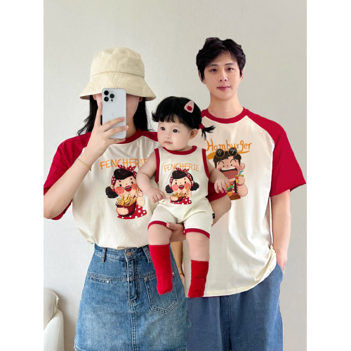 小月齡嬰兒親子裝t恤一家三口四口2025夏周嵗禮服全家福韓系拍照