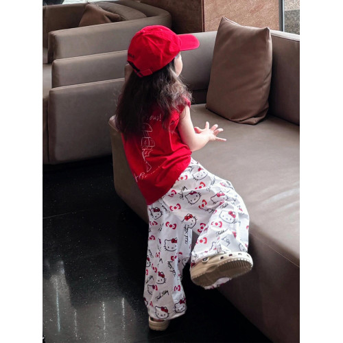 helloKitty女童2025新款褲子夏薄款潮酷工裝褲兒童休閒防蚊褲