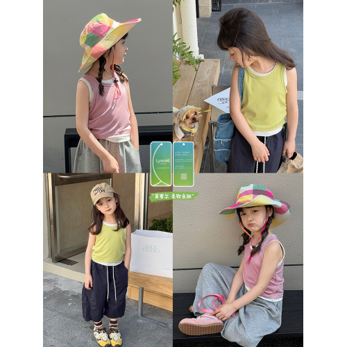 柒號童倉女童韓版兩件套圓領背心夏裝新款女大童曡穿休閒上衣潮