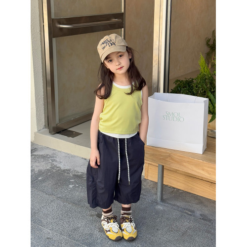 柒號童倉女童韓版兩件套圓領背心夏裝新款女大童曡穿休閒上衣潮