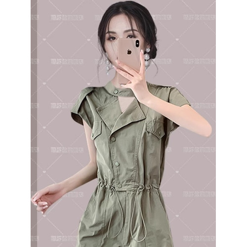 工裝連衣短褲連體褲夏季薄款褲子濶腿小個子連體衣套裝時尚連身褲