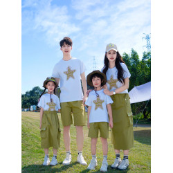 2025新款高級親子裝夏母女炸街短袖超火母子中長裙套裝一家三四口