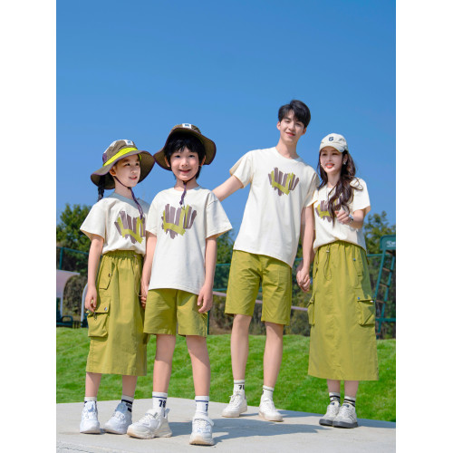 2025新款高級親子裝夏母女炸街短袖超火母子中長裙套裝一家三四口