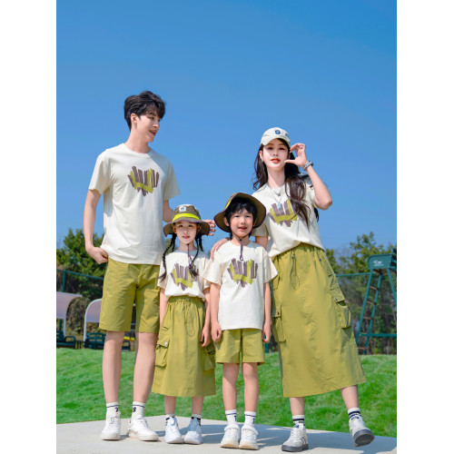 2025新款高級親子裝夏母女炸街短袖超火母子中長裙套裝一家三四口