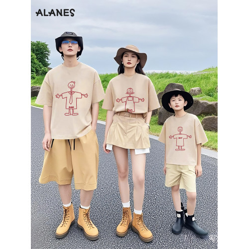 不一樣親子裝一家三口四口夏季2025新款母子母女兒童短袖T恤黑色t