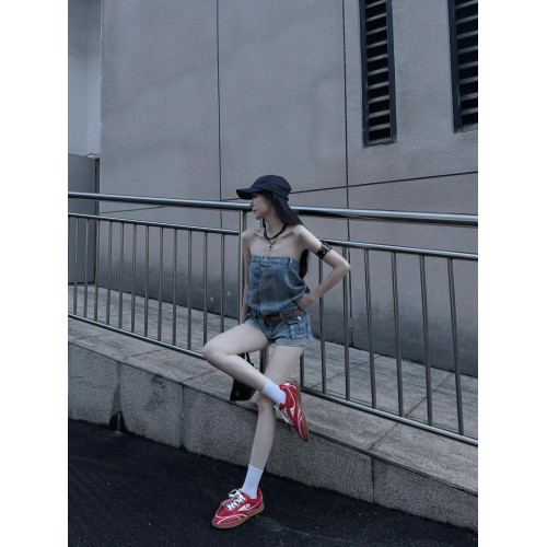 PUT 美式辣妹風性感抹胸牛仔連體衣女2025新款修身顯瘦無袖連體褲