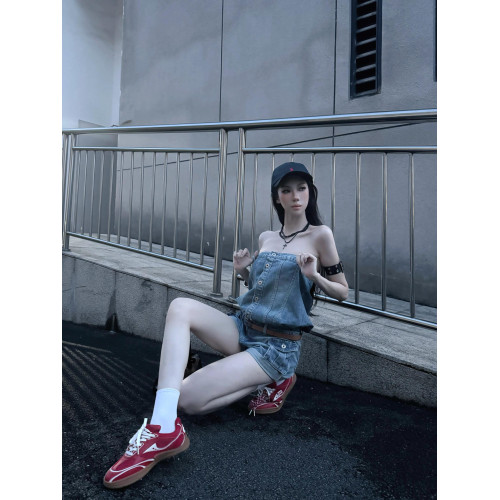 PUT 美式辣妹風性感抹胸牛仔連體衣女2025新款修身顯瘦無袖連體褲