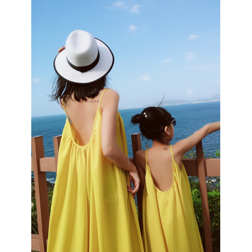 2025夏季海邊度假三亞沙灘裙親子裝母女裙長裙吊帶性感露背連衣裙