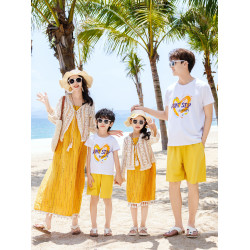 三亞海邊沙灘親子裝夏一家三口四口全家裝泰國旅遊度假母女連衣裙