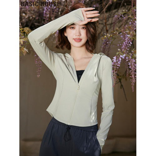 Basic House/百家好冰絲防曬衣女2025夏季修身顯瘦輕薄連帽防曬服