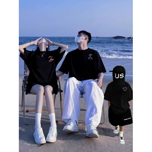 不一樣的親子裝T恤夏季一家三口母子裝2025新款網紅白色短袖上衣t