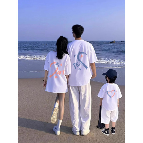 不一樣的親子裝T恤夏季一家三口母子裝2025新款網紅白色短袖上衣t