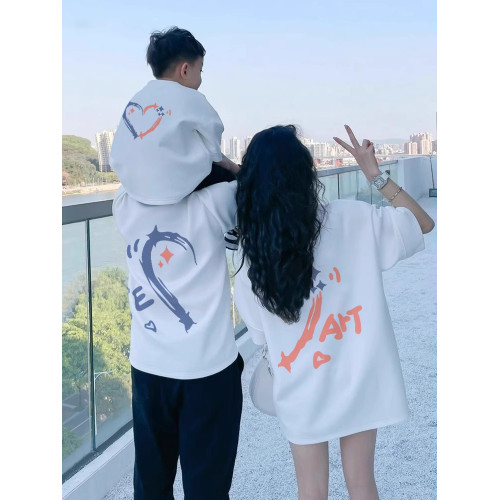 不一樣的親子裝T恤夏季一家三口母子裝2025新款網紅白色短袖上衣t