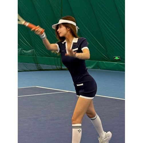 崑白藍色網球服女2025夏季新款千金老錢風顯瘦減齡運動連體衣短褲