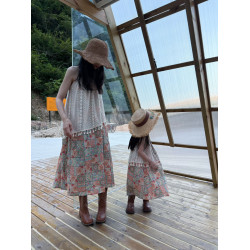 民族風度假親子裝夏季吊帶背心裙女童海邊沙灘洋氣拍照母女連衣裙