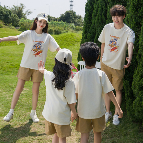 親子裝一家三口四口夏裝新款套裝全家裝母子母女高級純棉短袖t恤