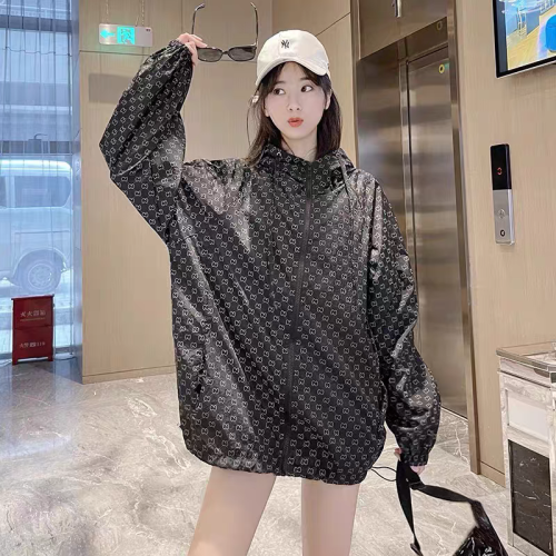意大利歐貨專櫃新款高品質連帽防曬衣女SPF50+經典印花防曬外套
