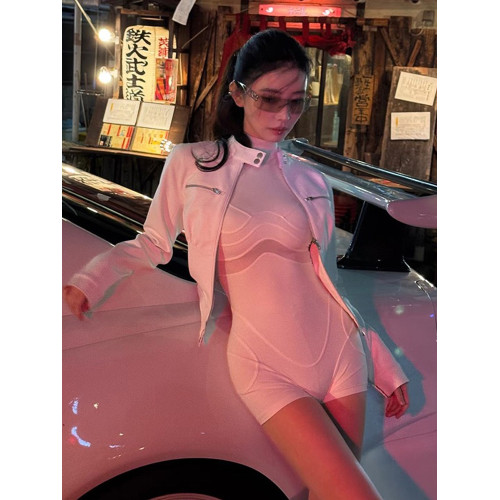 歐美風辣妹性感白色微高領顯瘦小衆設計感高腰百搭緊身無袖連體衣