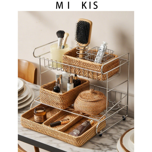 丹麥mikis 高顔值不鏽鋼桌面化妝品收納架大容量高級感多層置物架