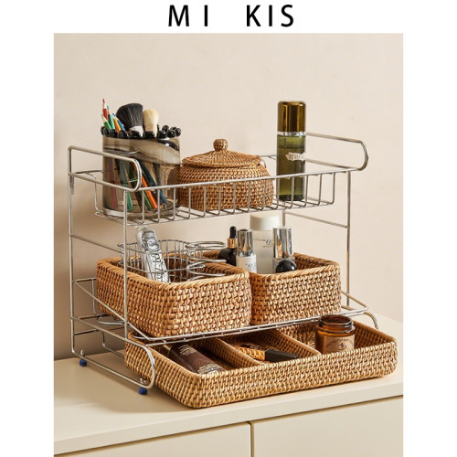 丹麥mikis 高顔值不鏽鋼桌面化妝品收納架大容量高級感多層置物架