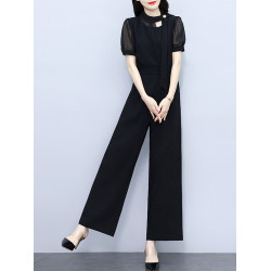 時尚連體衣套裝女短袖2025夏季新款收腰顯瘦連身褲連體直筒長褲子