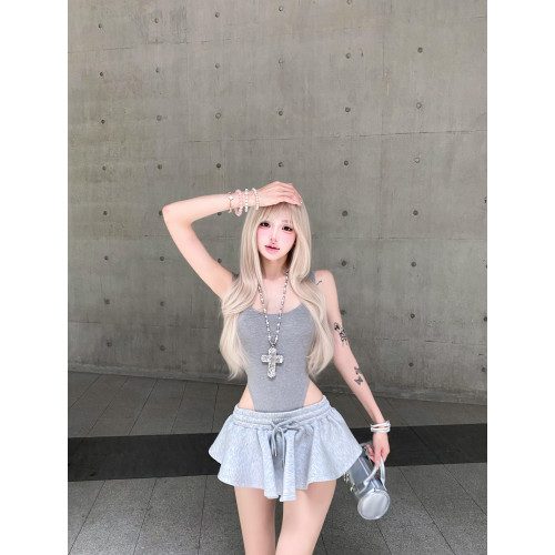歐美辣妹風性感後背鏤空吊帶連體衣女2025新款花苞裙褲兩件套