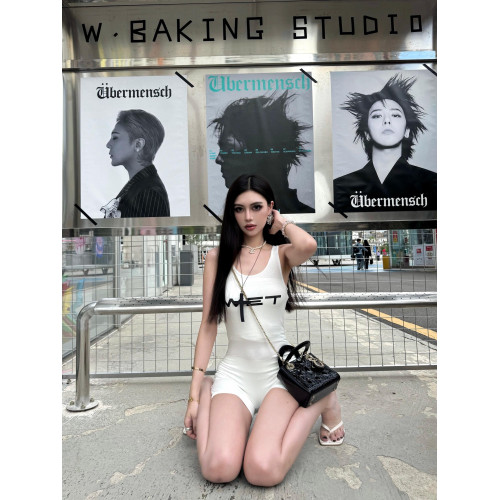 歐美辣妹字母印花吊帶背心連體衣女夏季新款性感緊身顯瘦包臀短褲