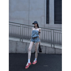 Do vis 美式復古牛仔抹胸連體衣女辣妹性感修身顯瘦短褲