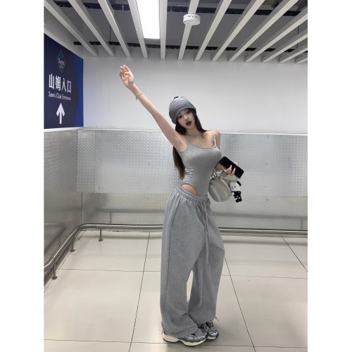 美式辣純色連體衣吊帶背心女夏性感緊身連檔上衣
