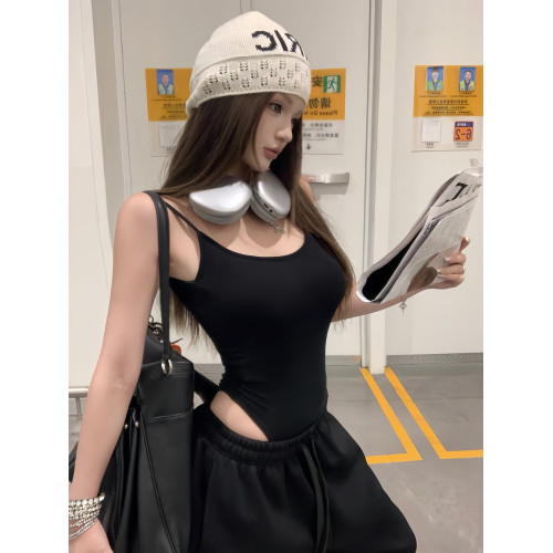 美式辣純色連體衣吊帶背心女夏性感緊身連檔上衣