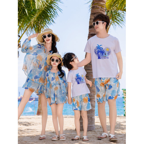 夏親子裝一家三口四口三亞雲南度假海邊沙灘母子母女顯瘦洋氣套裝