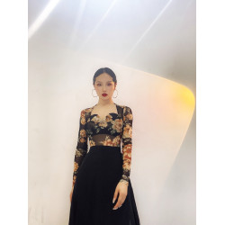 SOSO古典舞長裙多情種紗裙復古色網紗抹胸透舞蹈連體衣富貴色上衣