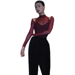 WYZ蓋蓋街舞氣質網紗t恤打底衫高彈網紗連體衣爵士舞蹈服表演服裝