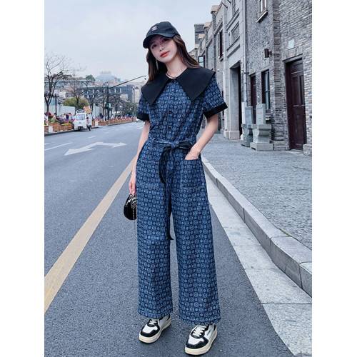 小個子牛仔連體褲套裝女夏季2025新款別致高級設計感連體衣濶腿褲