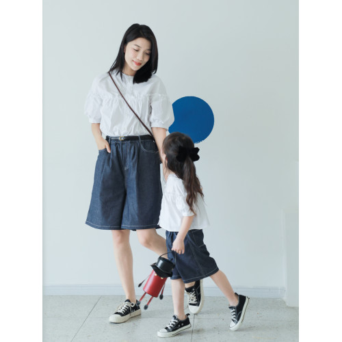 以匠/2025夏裝新款純棉白色襯衫母女裝/日系文藝寬松洋氣親子裝潮
