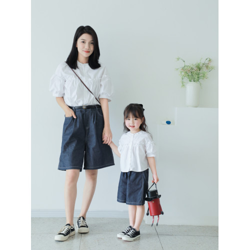 以匠/2025夏裝新款純棉白色襯衫母女裝/日系文藝寬松洋氣親子裝潮