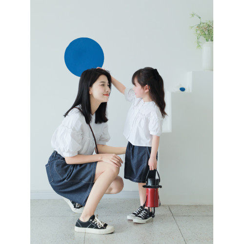 以匠/2025夏裝新款純棉白色襯衫母女裝/日系文藝寬松洋氣親子裝潮