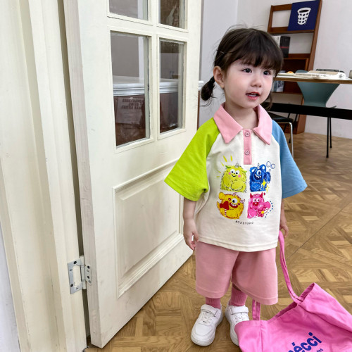 2025新款兄妹裝兒童韓版姐弟裝polo衫親子裝男女童卡通短袖套裝潮