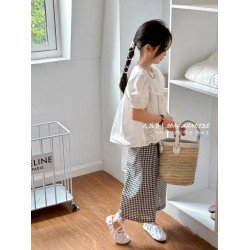 波拉韓童裝女童泡泡短袖夏季2025女孩洋氣娃娃衫兒童法式圓領襯衫