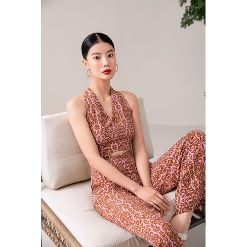 2024夏季新款高級感時尚修身濶腿褲連體衣褲直筒褲吊帶長褲薄款